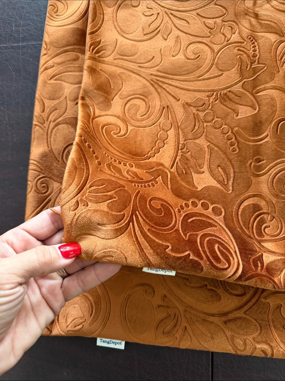 Decorative Paisley Velvet Accent Pillow Cover - Orange Color Set of 2